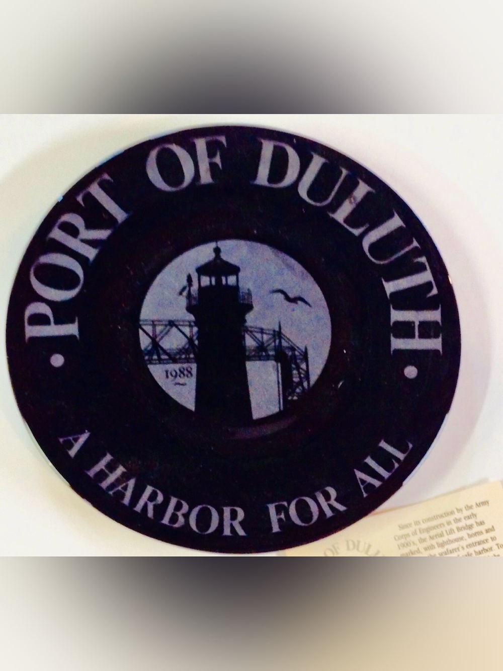 Port of Duluth MN Plate Black Porcelain A Harbor For All Hanft Law Firm RARE